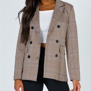 Princess Polly Checkered Blazer Beige Size 6